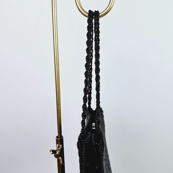 Vintage La Regale Mini Black Square Flat Button Sequin Handbag Evening Bag - Picture 5 of 8